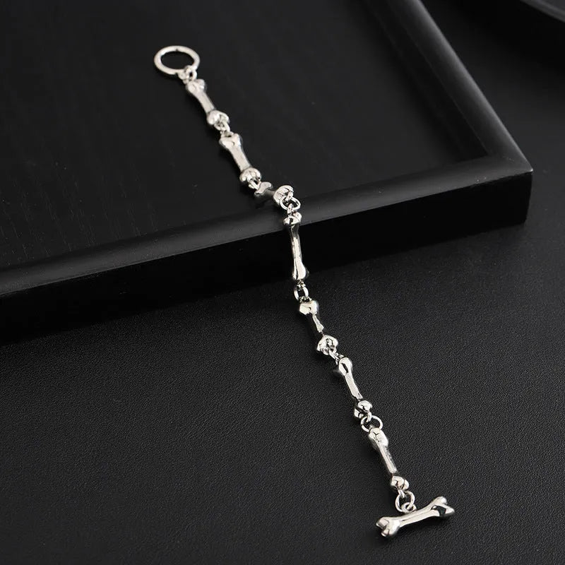 Silver alloy bone string bracelet with geometric bone shape, handmade, for men and women