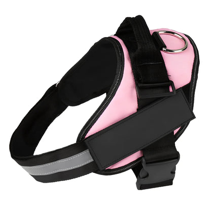 Custom black adjustable no-pull dog harness with reflective straps and D-ring, fits 25-120cm bust for small to large breeds