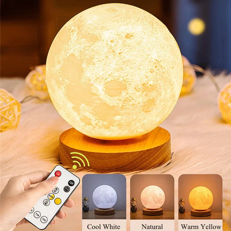 3D Magnetic Floating Levitating Moon Lamp with touch control and 3 colour options