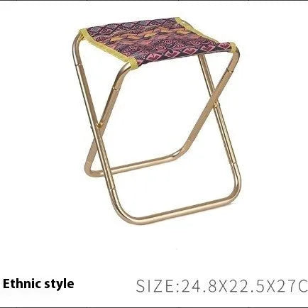 Black aluminium alloy folding camping stool in a national style, shown in folded and open positions.