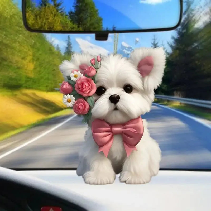 Clear acrylic car pendant with cartoon character design for vehicle interior decoration