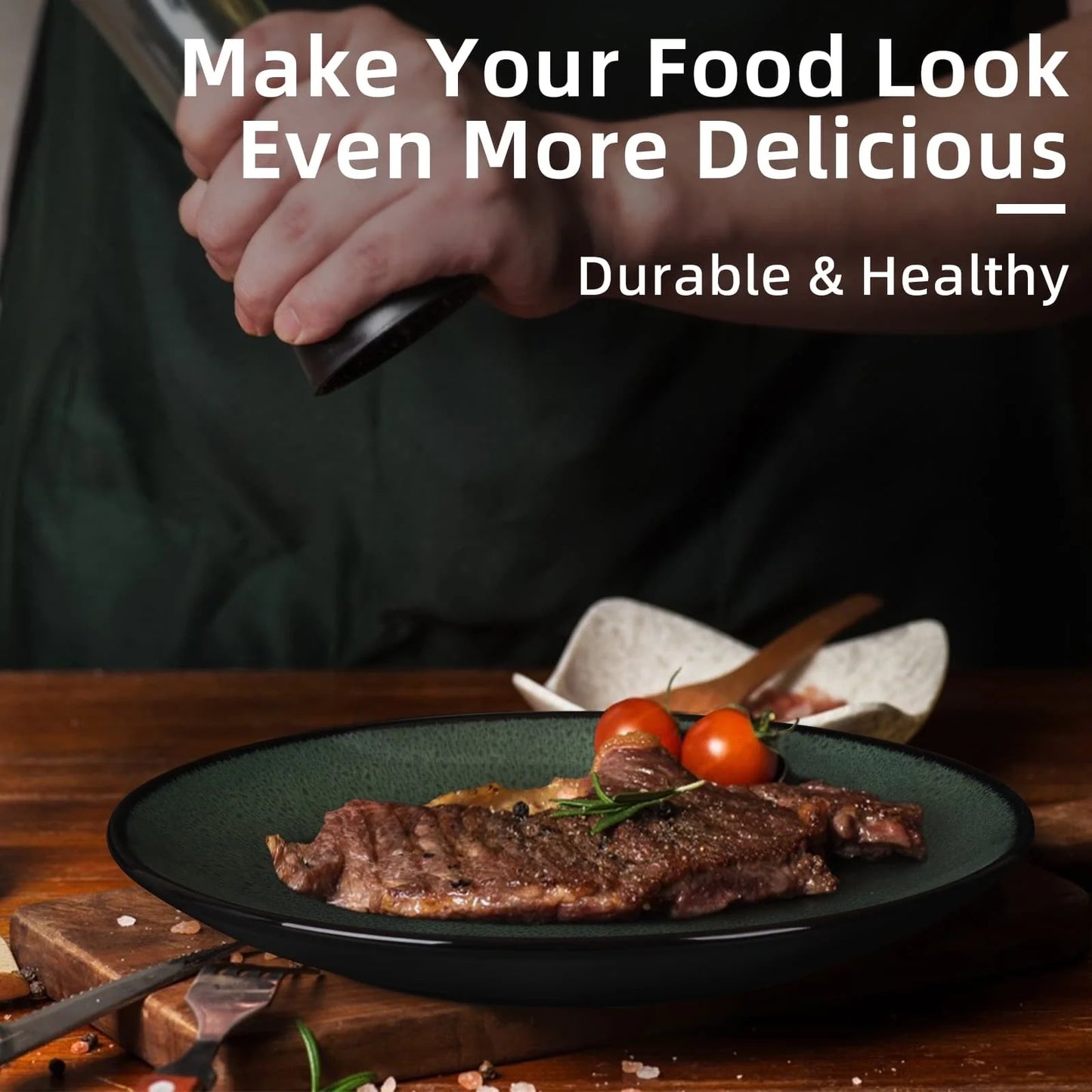 Set of 6 ceramic plates for steak, salad, and more, microwave and dishwasher safe