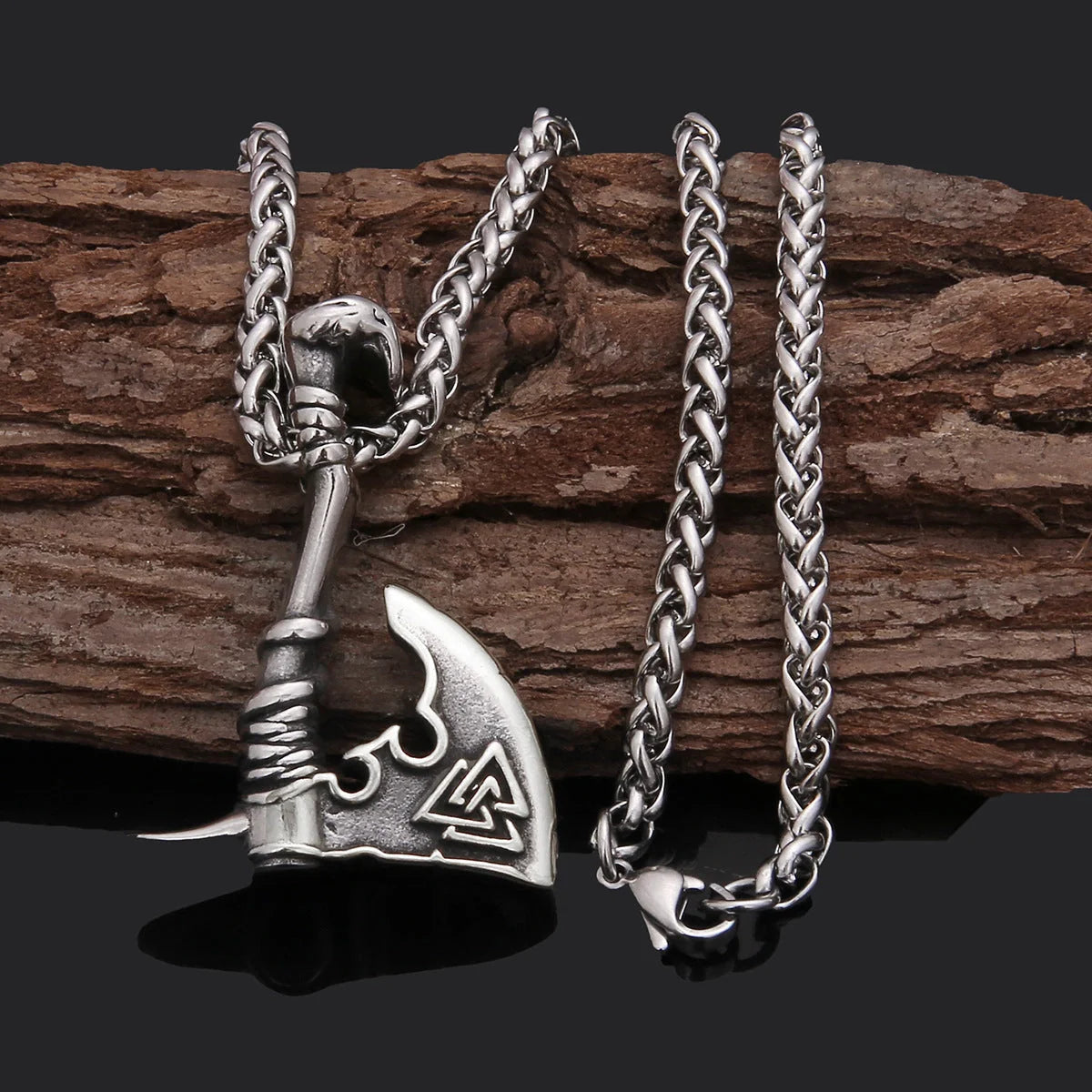 Men's stainless steel axe pendant necklace with titanium steel orchid chain
