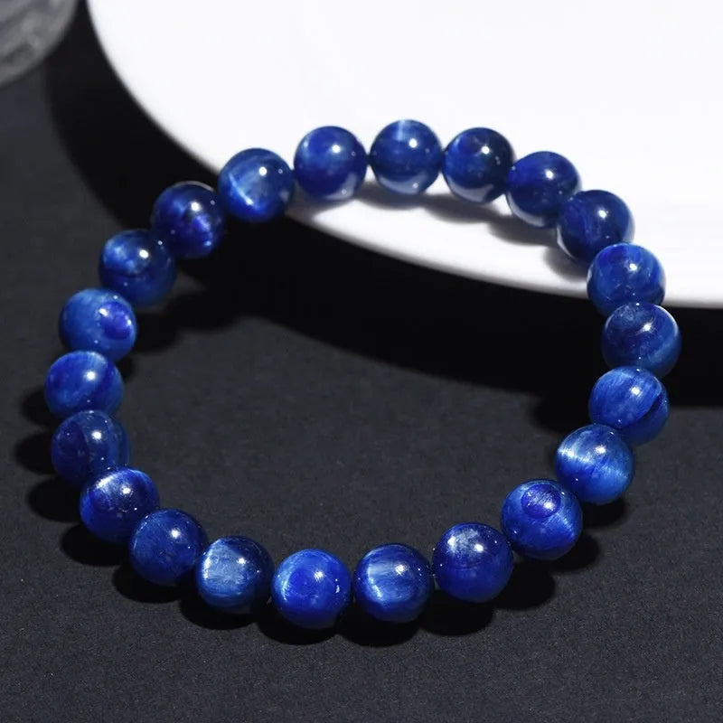 Natural blue crystal ball bracelet with geometric ruyi symbol design in polished 7A grade crystal