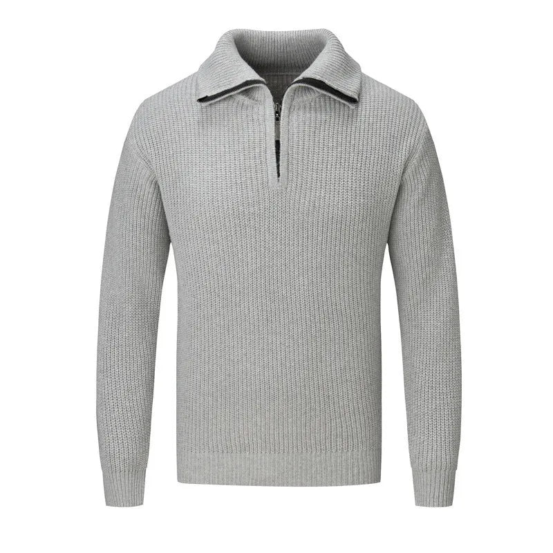 Men's slim fit pullover sweater in black, camel, dark grey, or white and grey colours.