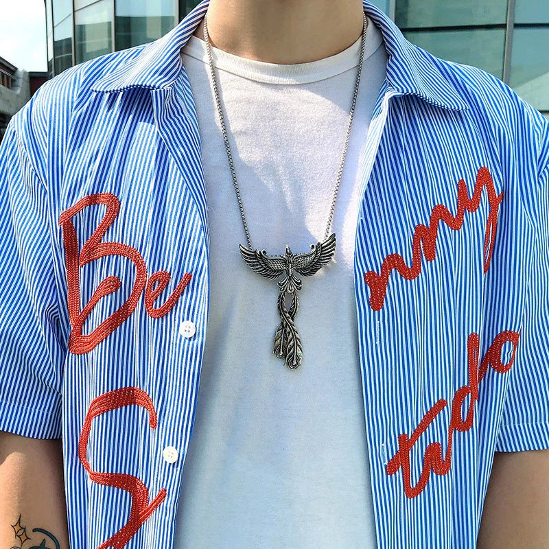 Detailed zinc alloy phoenix pendant necklace with 65CM chain, unisex design