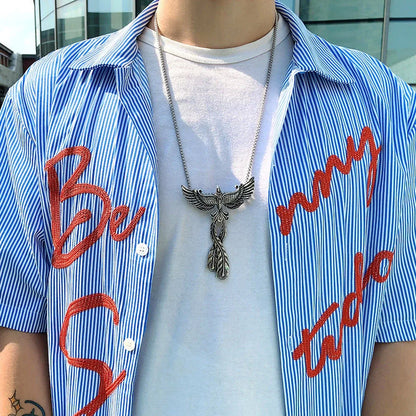 Detailed zinc alloy phoenix pendant necklace with 65CM chain, unisex design