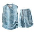 Sleeveless vest and shorts two-piece casual suit in quick-dry fabric for plus-size men.