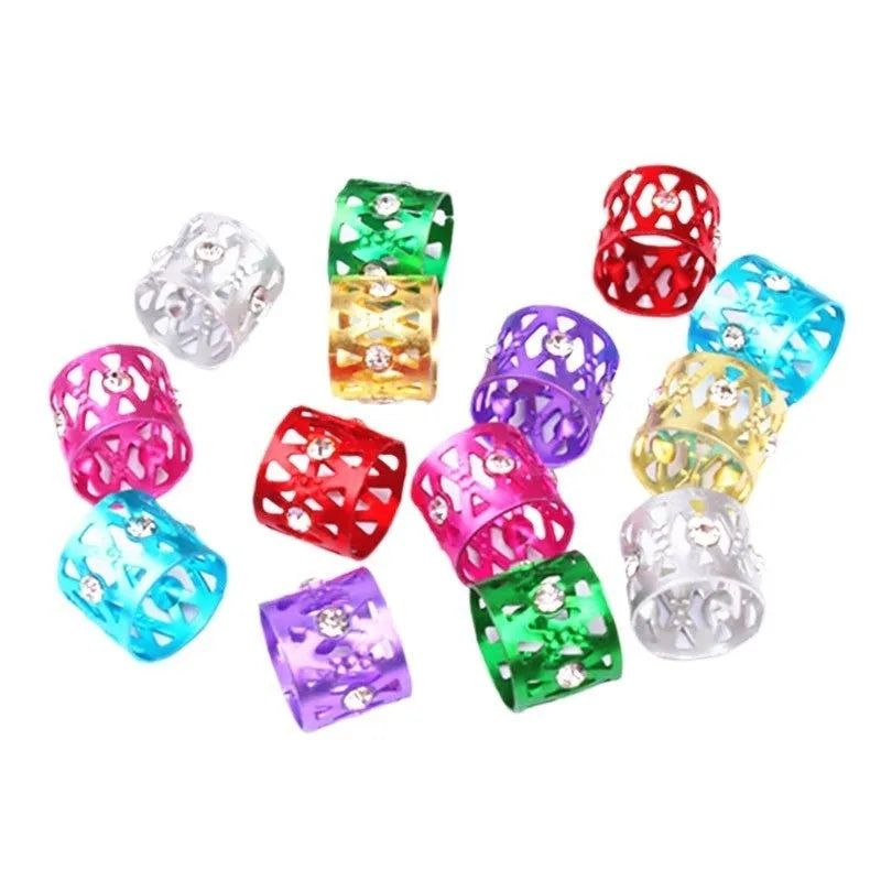 Aluminium wig decoration hair ring in metallic colours with hollow jeweled construction
