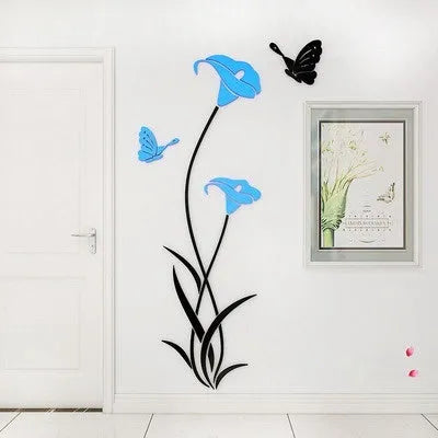 3D acrylic lily wall sticker in pink colour showing dimensional petals and stem design
