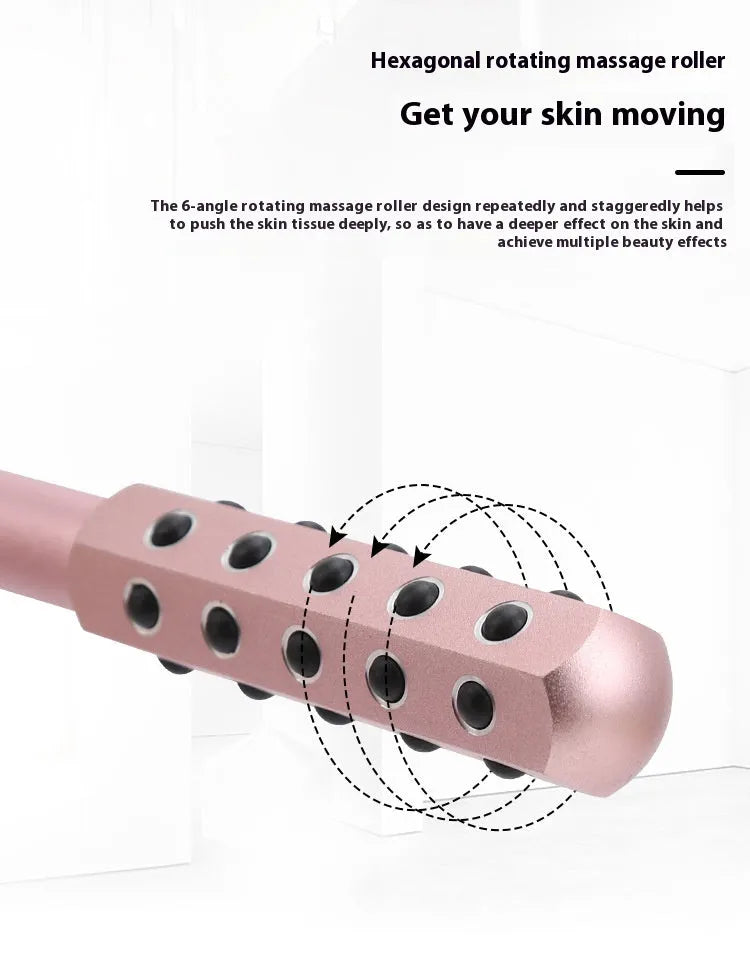 Purple handheld facial massage roller with 24 germanium beads, 193mm long