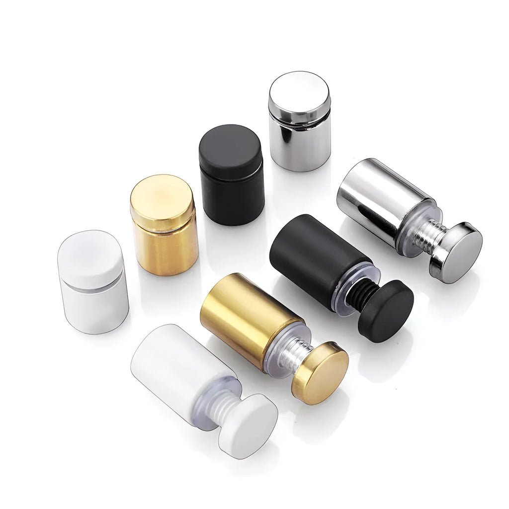 Stainless steel glass sign standoff screws in black, gold, silver, white with sizes 12mm to 30mm