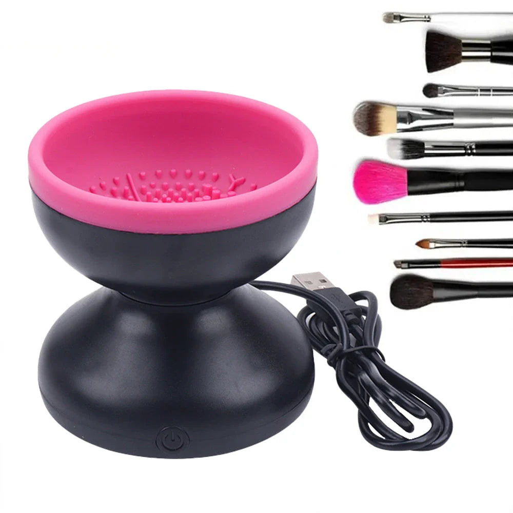 Premium electric makeup brush cleaner with powerful 80rpm motor and silicone cleaning pad for efficient, gentle brush restoration