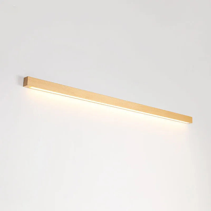 Walnut colour modern log strip wall lamp with slim 4.5cm profile and LED lighting