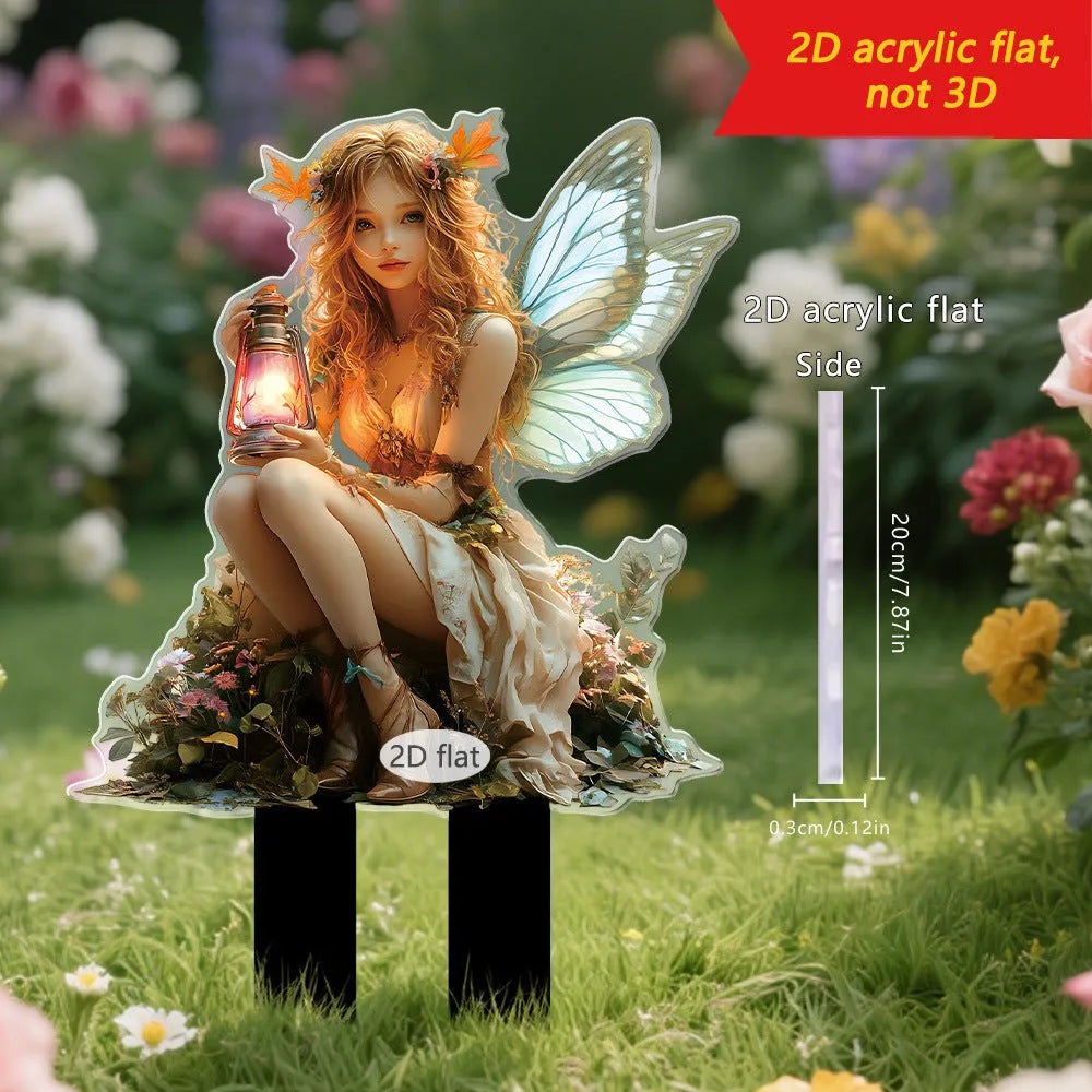 Elf fairy carrying lantern 2D acrylic outdoor lawn floor outlet decoration in garden setting