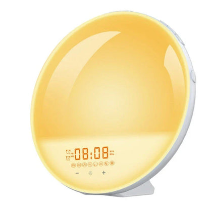 Sunrise alarm clock with gradual lighting, nature sounds, and colour customization