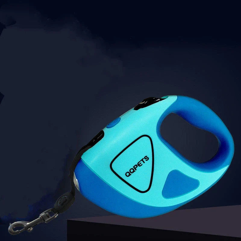 Automatic retractable dog leash with LED light for night safety