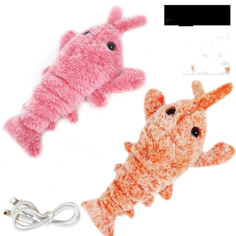 USB rechargeable interactive cat toy with lifelike jumping lobster design and swinging tail action