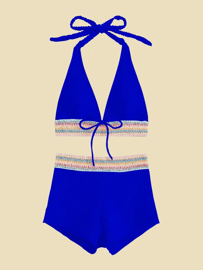 Women's black high waist bikini swimsuit with split style two-piece design