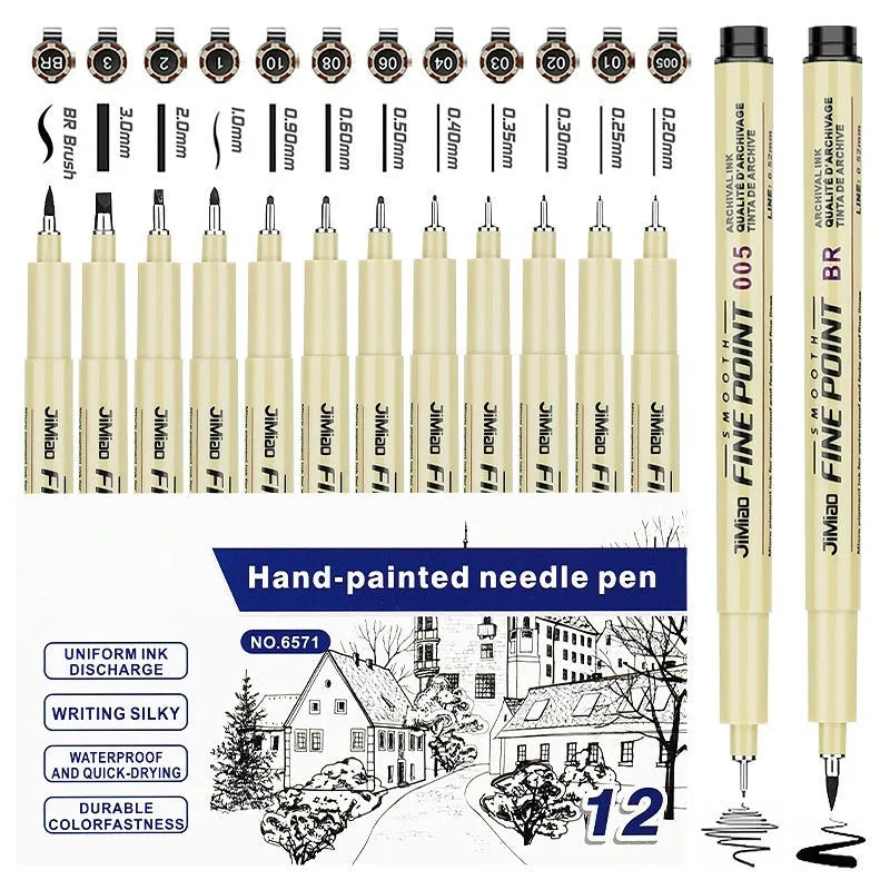 Waterproof needle drawing pen with cartoon syringe design and black ink for sketching artwork