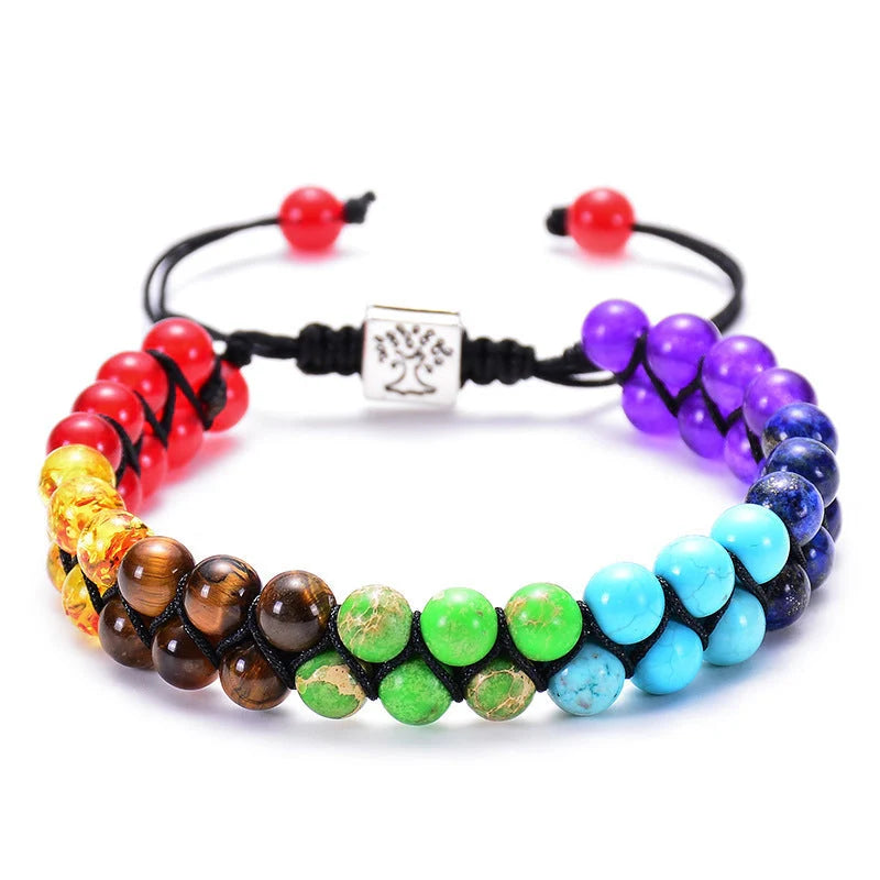 Double layer 7 chakra stone bead bracelet with natural gemstones for yoga and meditation