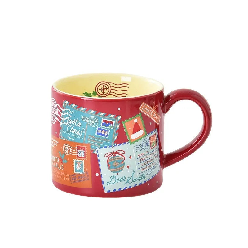 Winter gift ceramic mug 400ml cylindrical shape high temperature resistant microwave safe