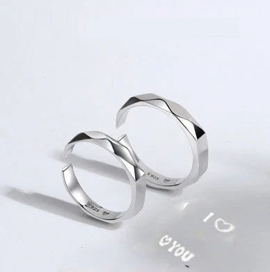 S925 Sterling Silver Love Pattern Rings for couples with adjustable opening