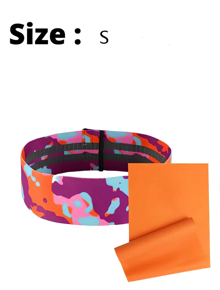 Camouflage anti-slip resistance band in blue, 67-88cm sizes for hip lift yoga training