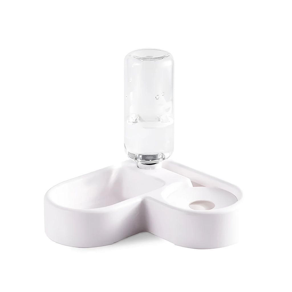 White cat water fountain with flower-shaped top and LED light on a kitchen counter