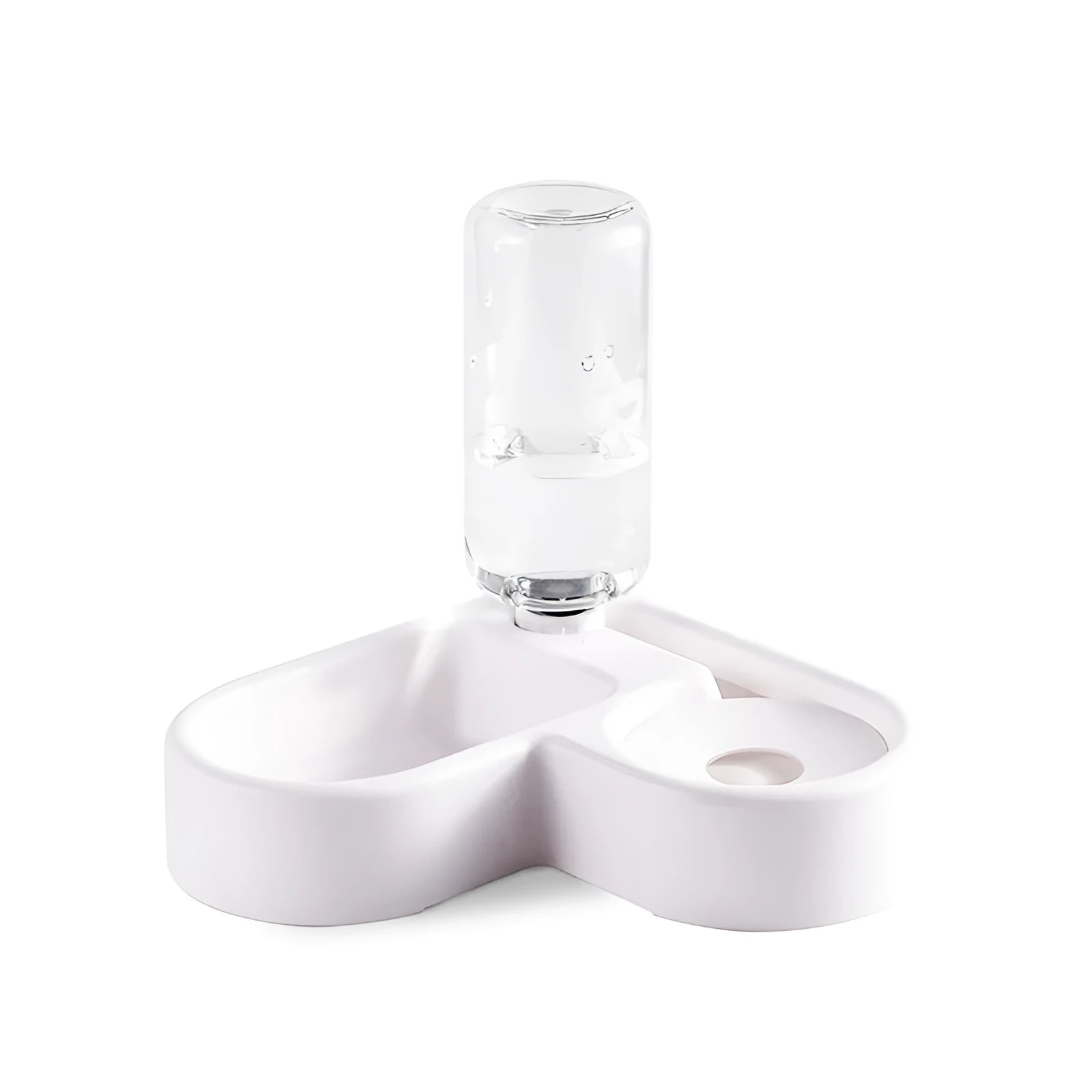 White cat water fountain with flower-shaped top and LED light on a kitchen counter