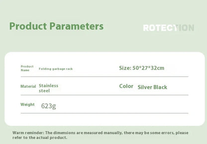 Silver stainless steel folding garbage bag bracket with Korean-style design for outdoor use