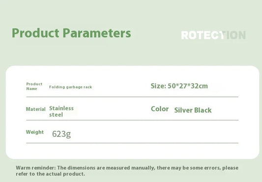 Silver stainless steel folding garbage bag bracket with Korean-style design for outdoor use