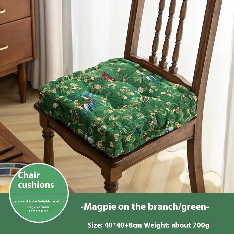 American dining chair cushion with plant pattern measuring 40×40×8cm in apricot colour