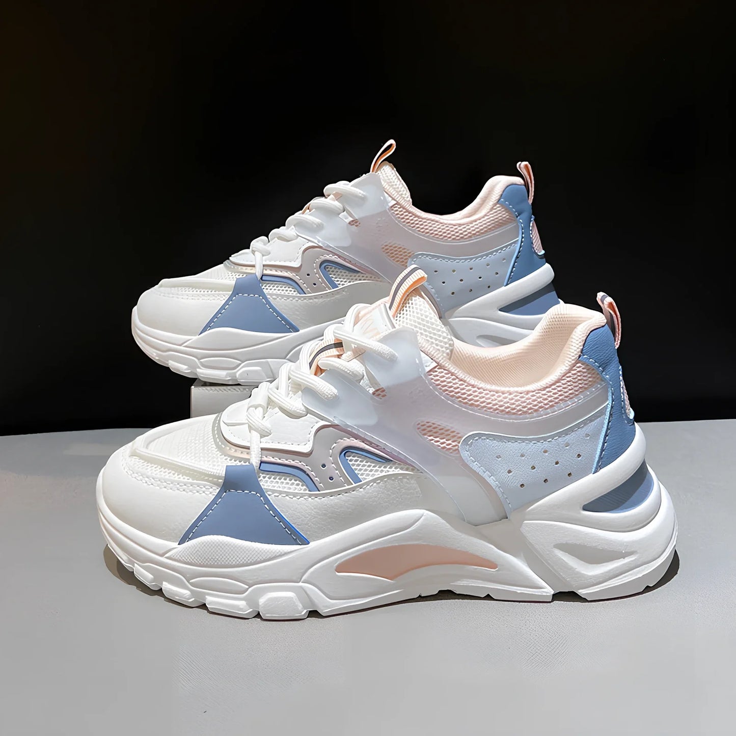 Breathable student running sneakers with waterproof PU upper and 3-5cm platform in khaki colour