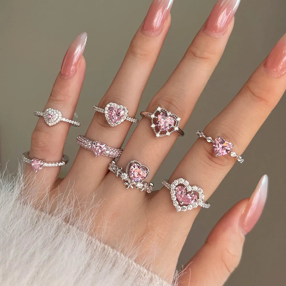 French S925 sterling silver heart-shaped ring for women in silver colour, sweet love style