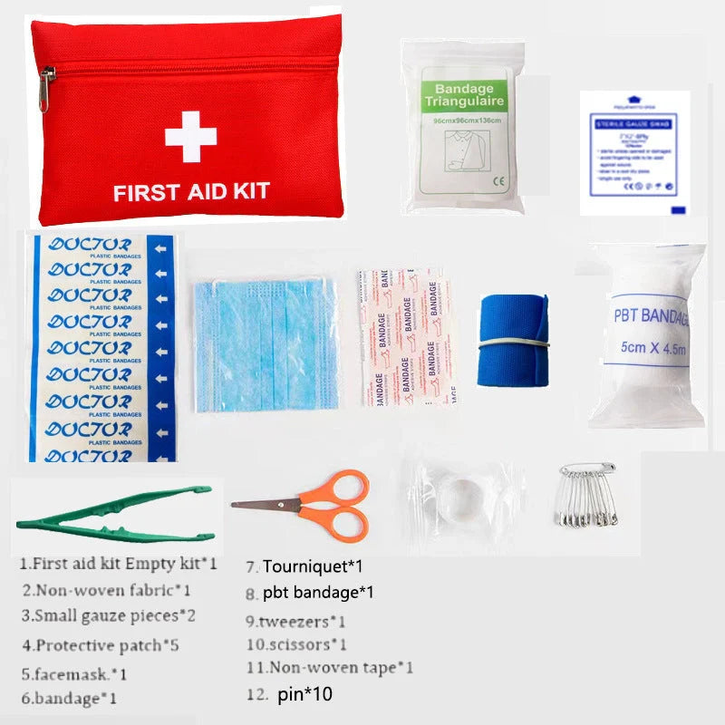 Large red medical rescue kit for car emergencies and outdoor travel