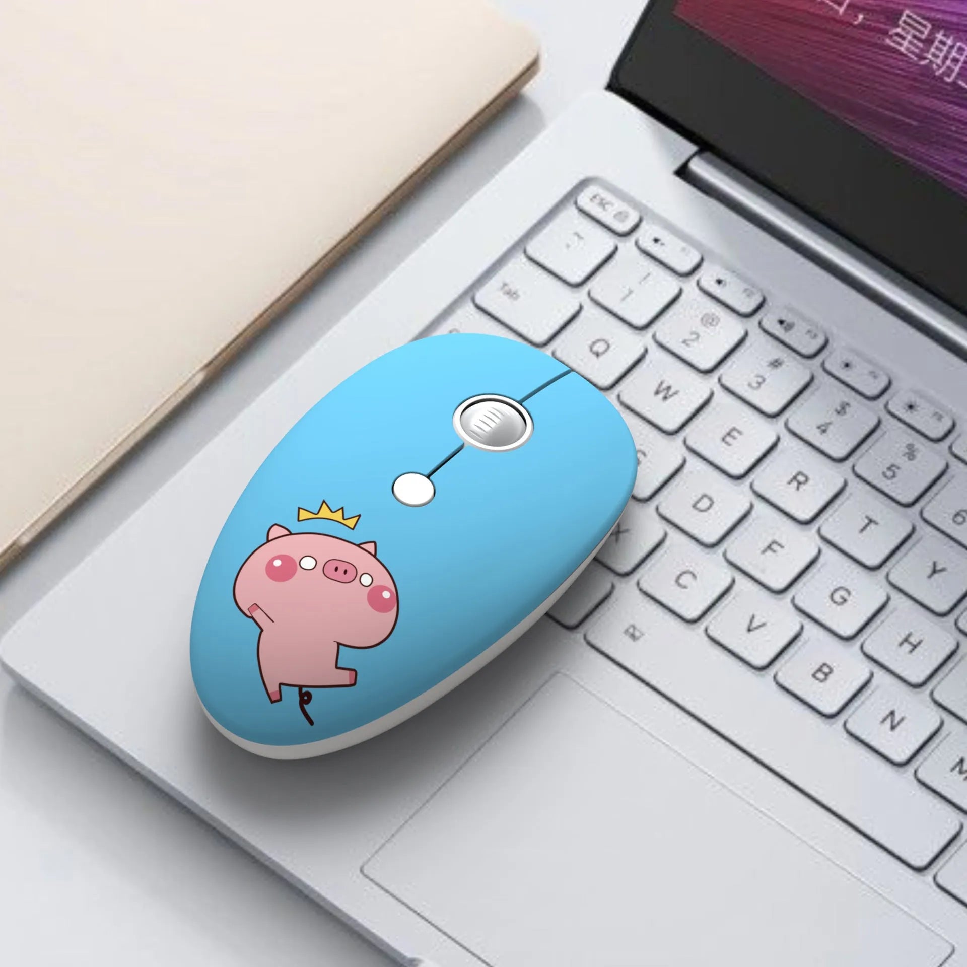 Wireless cartoon animal optical mouse with USB receiver showing multiple colour options
