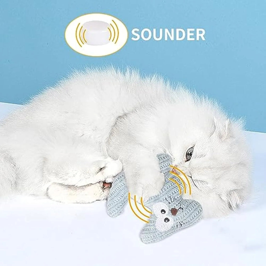 Cyan and light coffee coloured catnip plush rope chew toy with bell for cats on white background