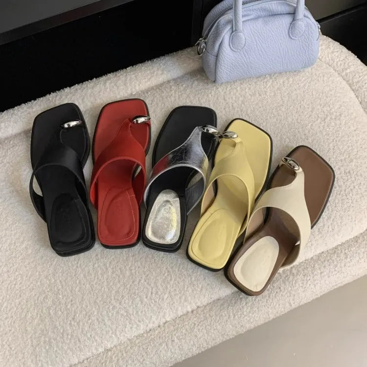 Wedge flip-flops in apricot with microfiber upper and rubber sole for outdoor summer use