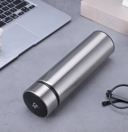 Stainless steel vacuum flask with intelligent temperature display in various colours