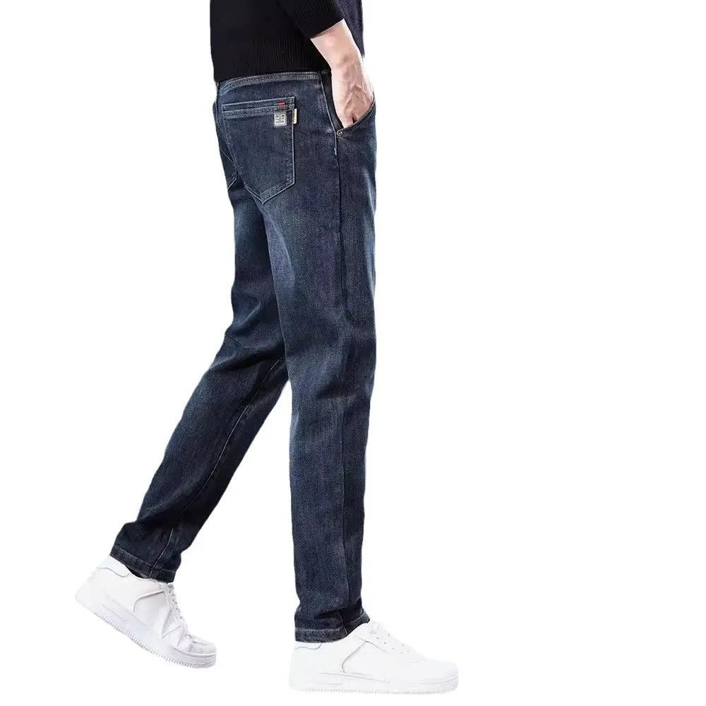 Men's slim straight casual trousers in blue gray with micro elasticity and pencil pant style