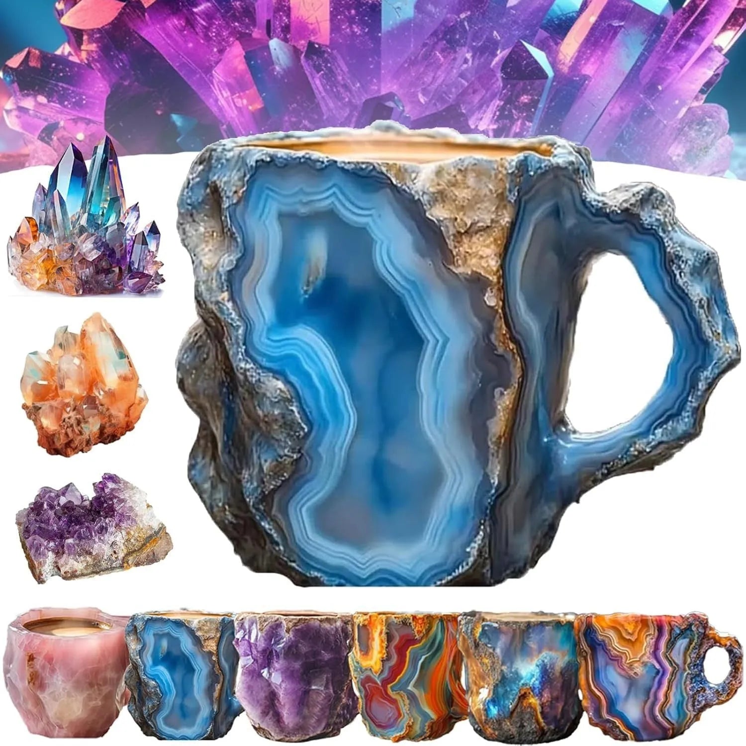 400ml resin mineral crystal coffee mug with handle in multiple colour options