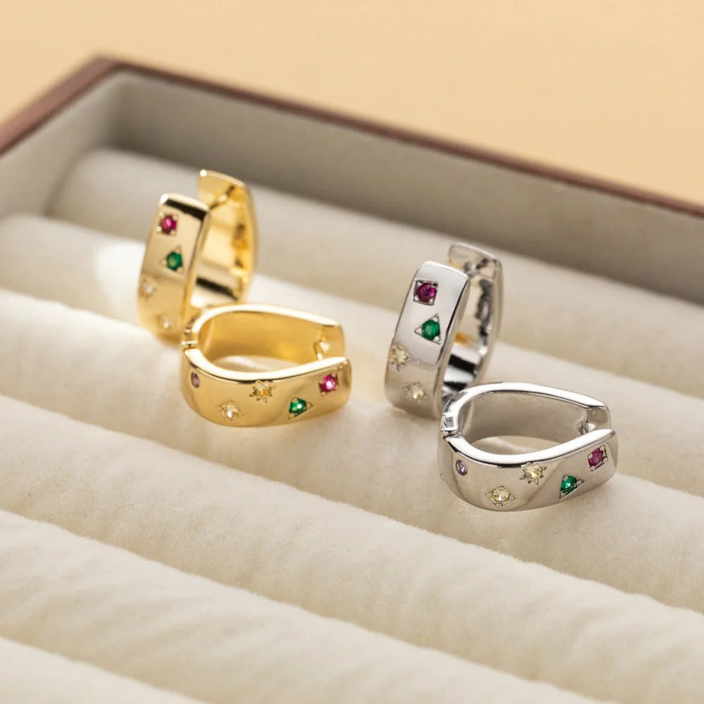 Personalized multi-color square zircon earrings in gold and silver