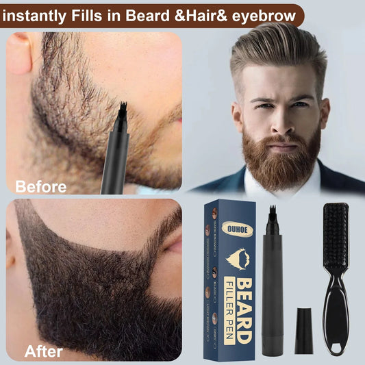 A premium beard filling pencil with a brush, designed to help men achieve a flawless, well-groomed beard look.