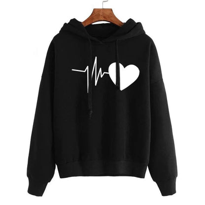 Women's Heart Print Streetwear Hoodie in various colours and sizes