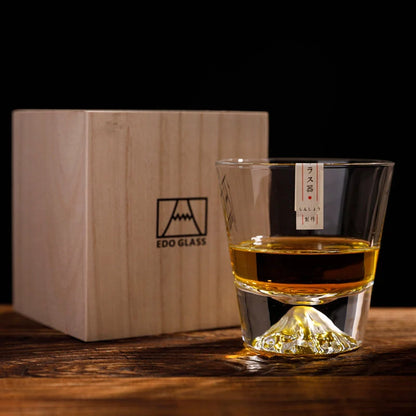 Japanese Mount Whiskey Glass in crystal glass with Mount Fuji design