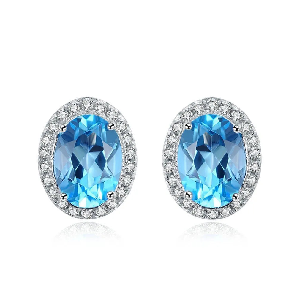 925 sterling silver geometric blue topaz jewellery set including earrings, ring, pendant and necklace