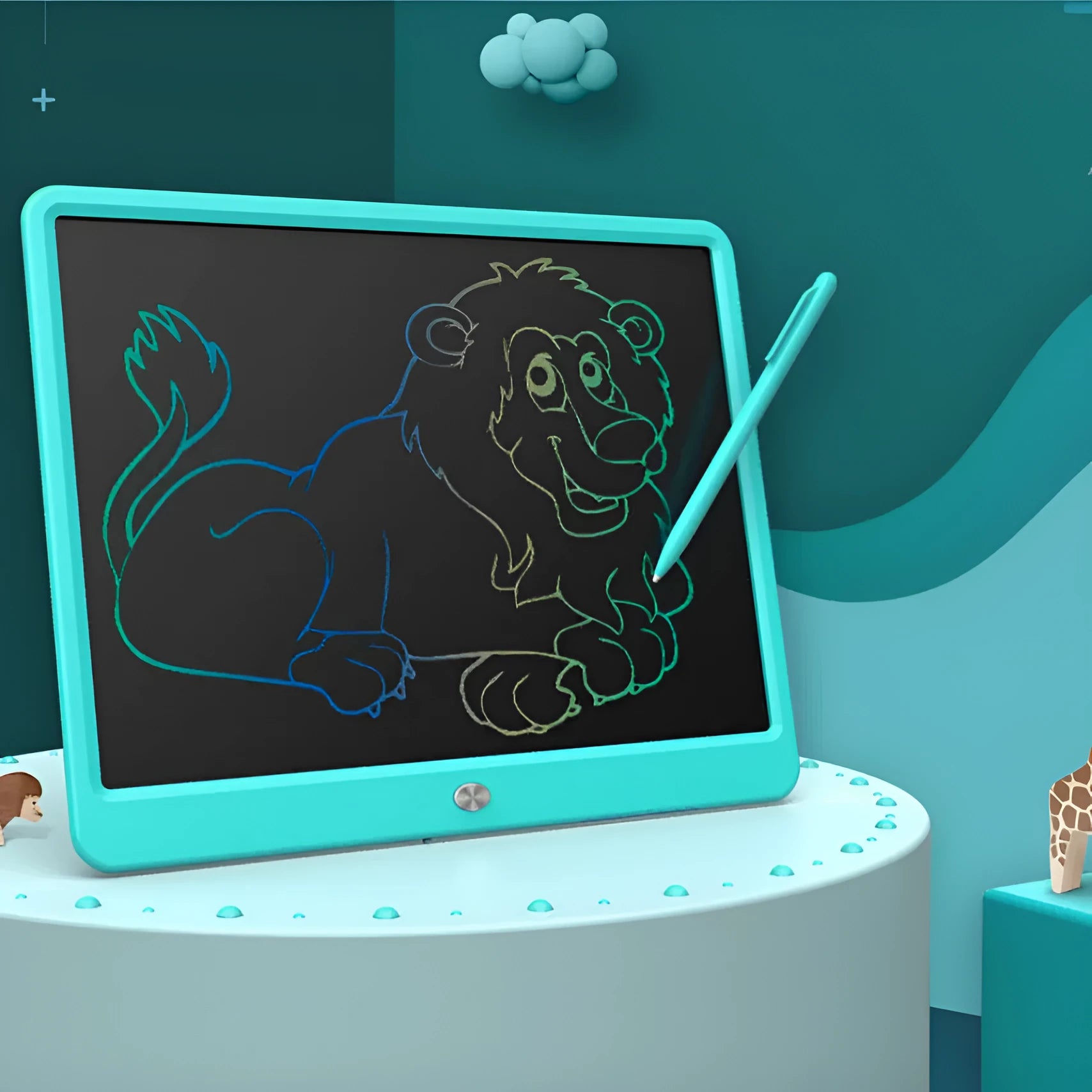 Children's 8.5 inch LCD handwriting board in blue with flexible colour screen and stylus
