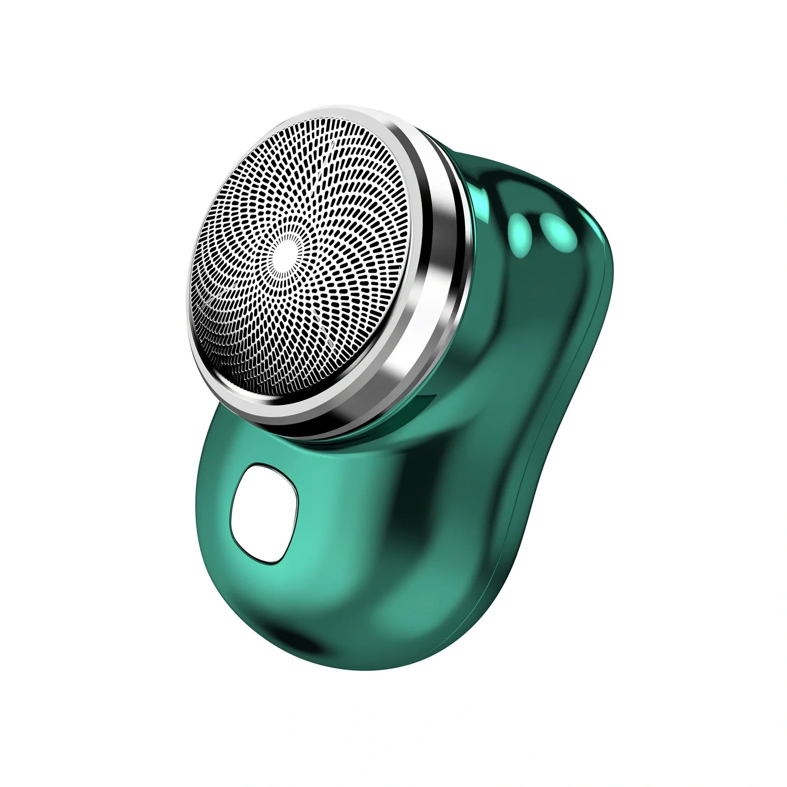 Compact electric mini shaver in cool silver with floating cutter head, 65.8 x 46 x 42mm size, rechargeable for 60+ minutes use