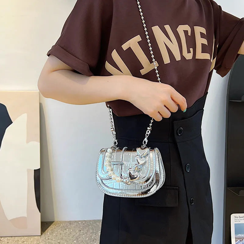PU leather women's mini tote crossbody bag in horizontal square shape with mobile phone compartment